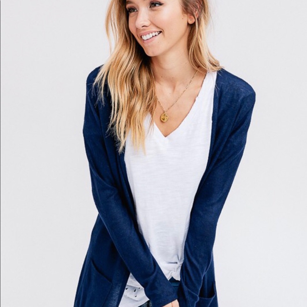 Open Front Long Line Cardigan - Picture 2 of 5